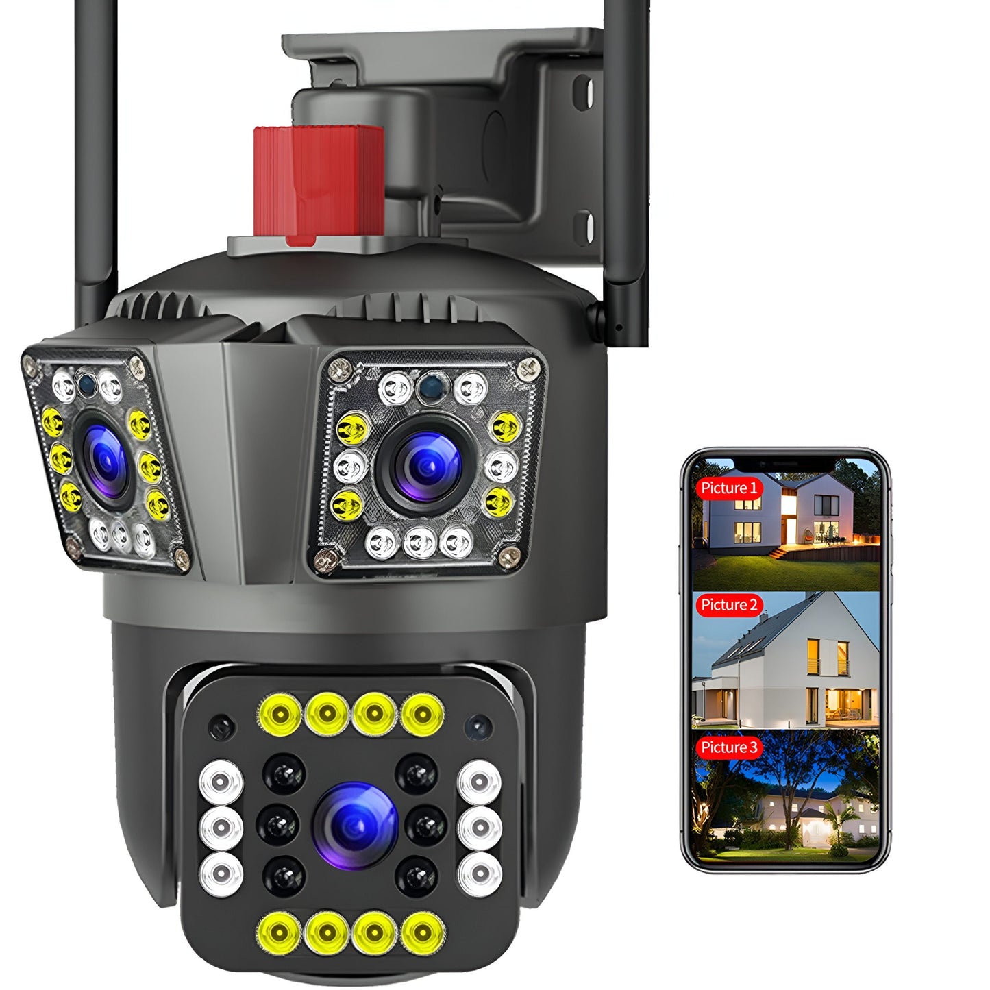 3 Lens Wifi Camera Outdoor (6mp) Color Night Vision